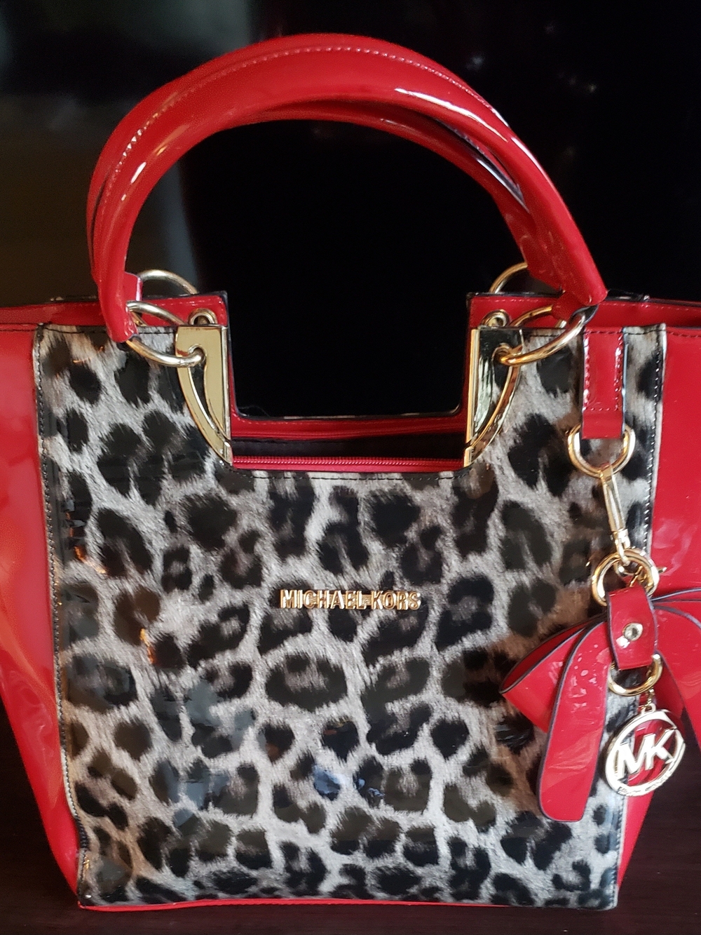 Michael Kors Red Patent & Leopard-Print Satchel